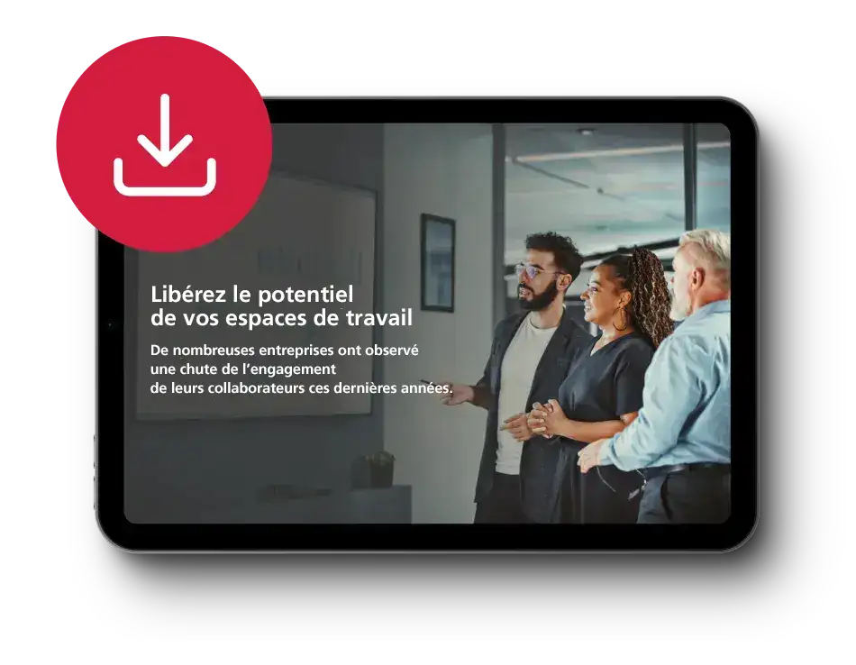 Tablet presenting a group of people standing in a room