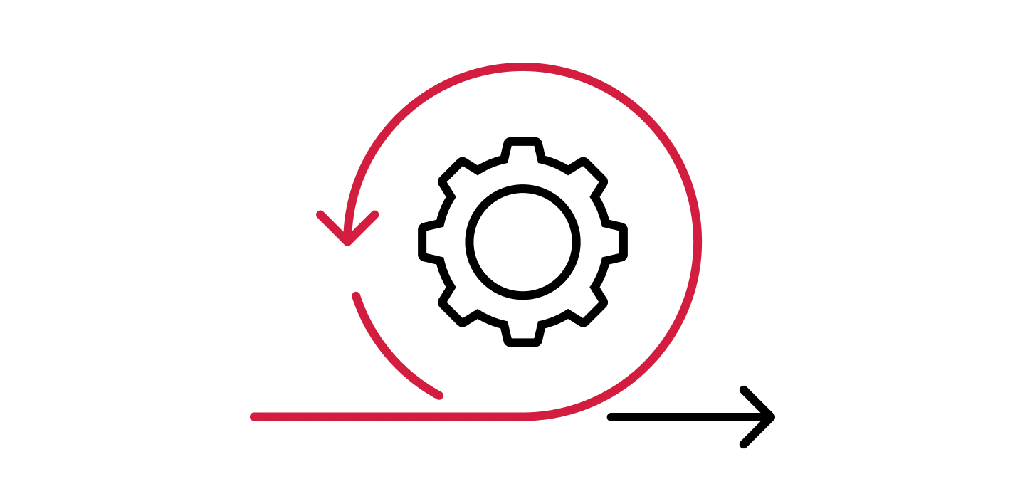 Icon featuring a continuous circular arrow, or loop, rising from a straight line, symbolizing business continuity and operational resilience.